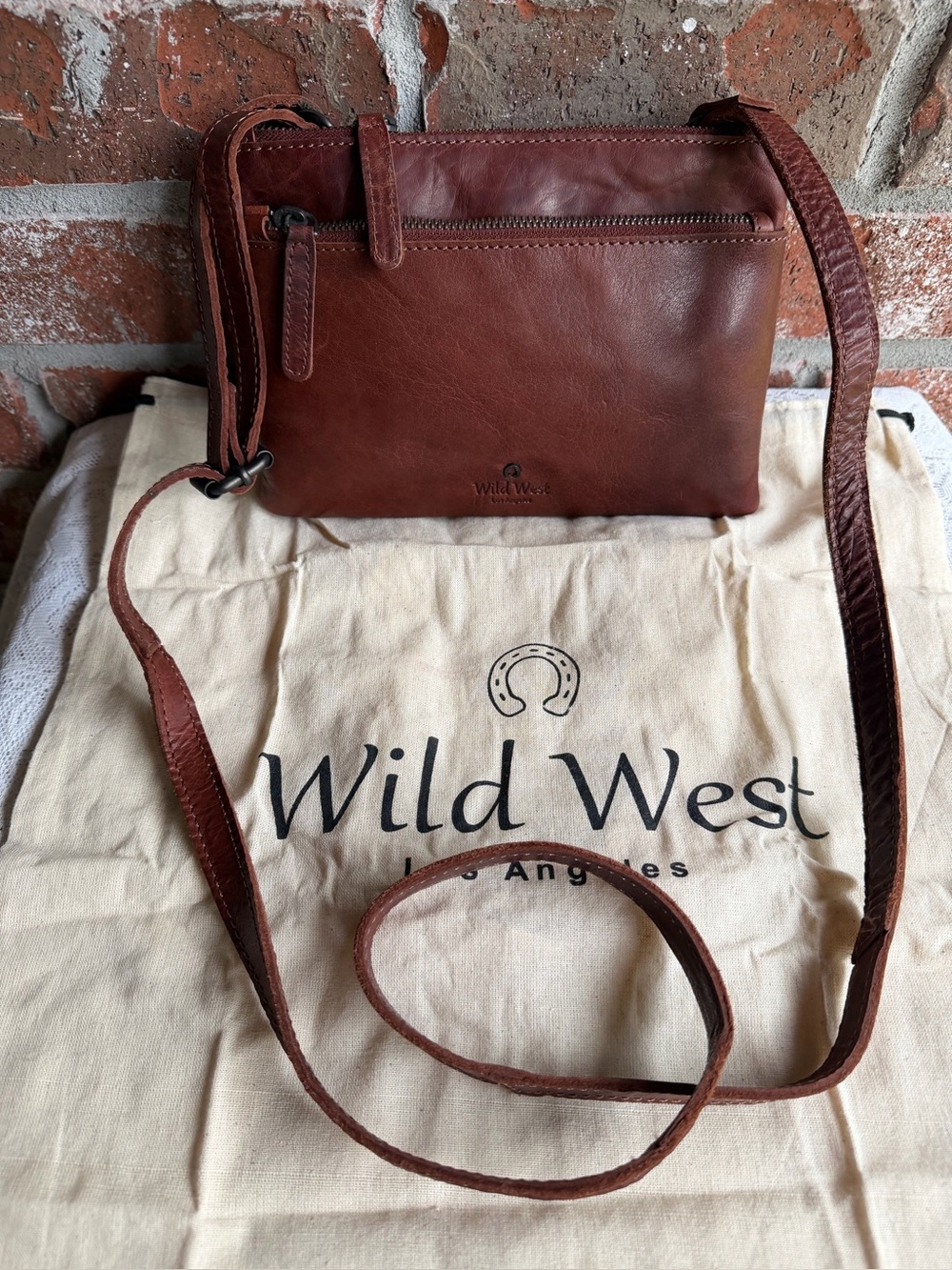 Wild West Los Angeles Genuine Leather Crossbody Bag. With dust bag